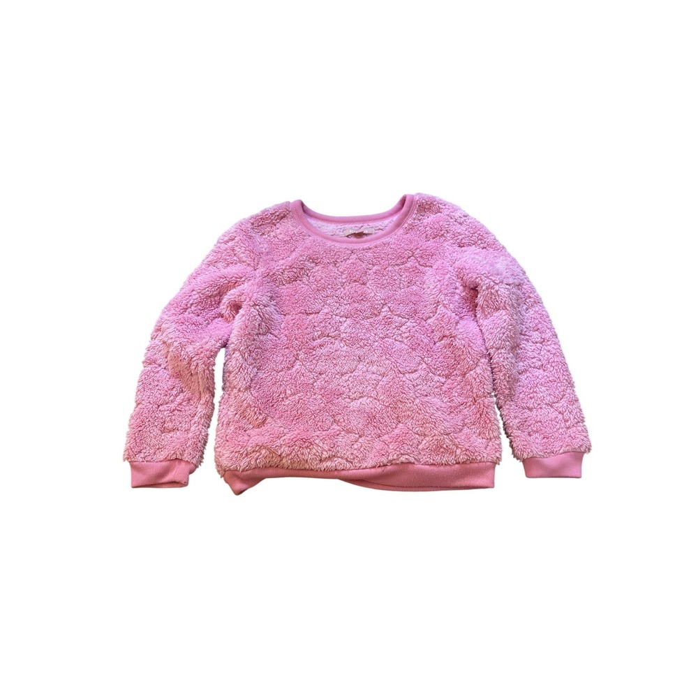 BCBG Girls Sweater Kids Pink Fuzzy Quilted Star Faux‎ Fur Pullover SIZE 5